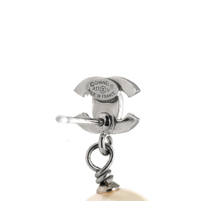 Chanel Crystal Pearl CC Drop Earrings Silver Pearly White 4 of 5