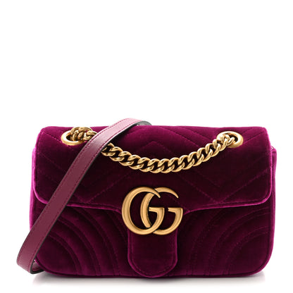 Gucci Velvet Matelasse Mini GG Marmont Shoulder Bag Fuchsia Violet Cyclamen 1 of 10