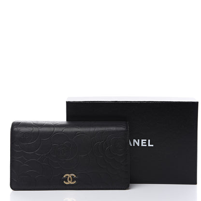 Chanel Lambskin Camellia Embossed Yen Wallet Black 14 of 14