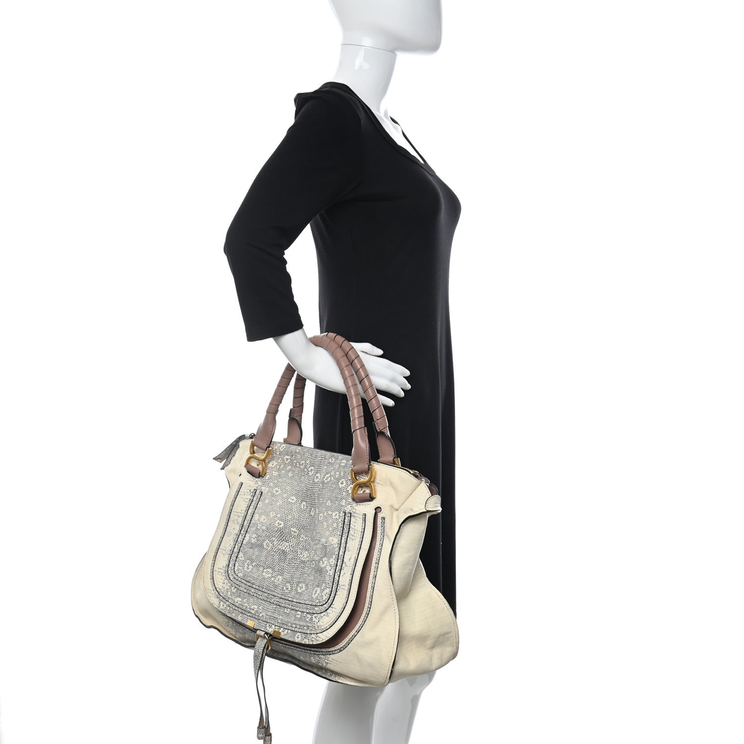 Calfskin Lizard Embossed Large Marcie Satchel