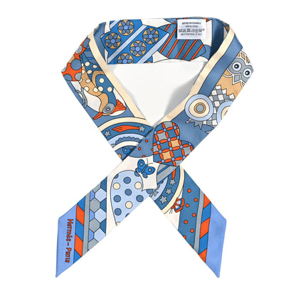 Hermes Silk Les Murmures De La Foret Twilly Bleu Jean Orange 1 of 4