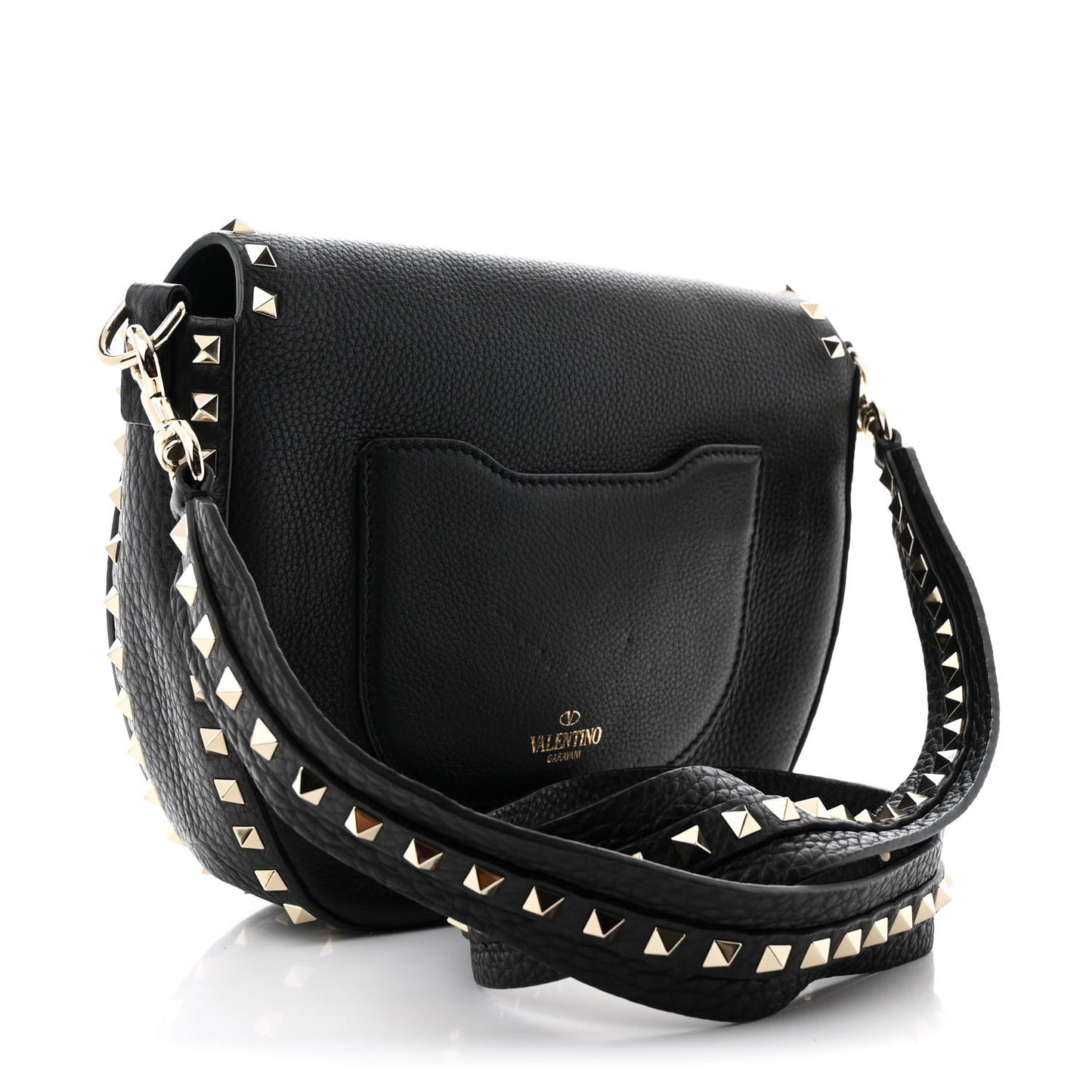 Grained Calfskin Rockstud Saddle Bag Black