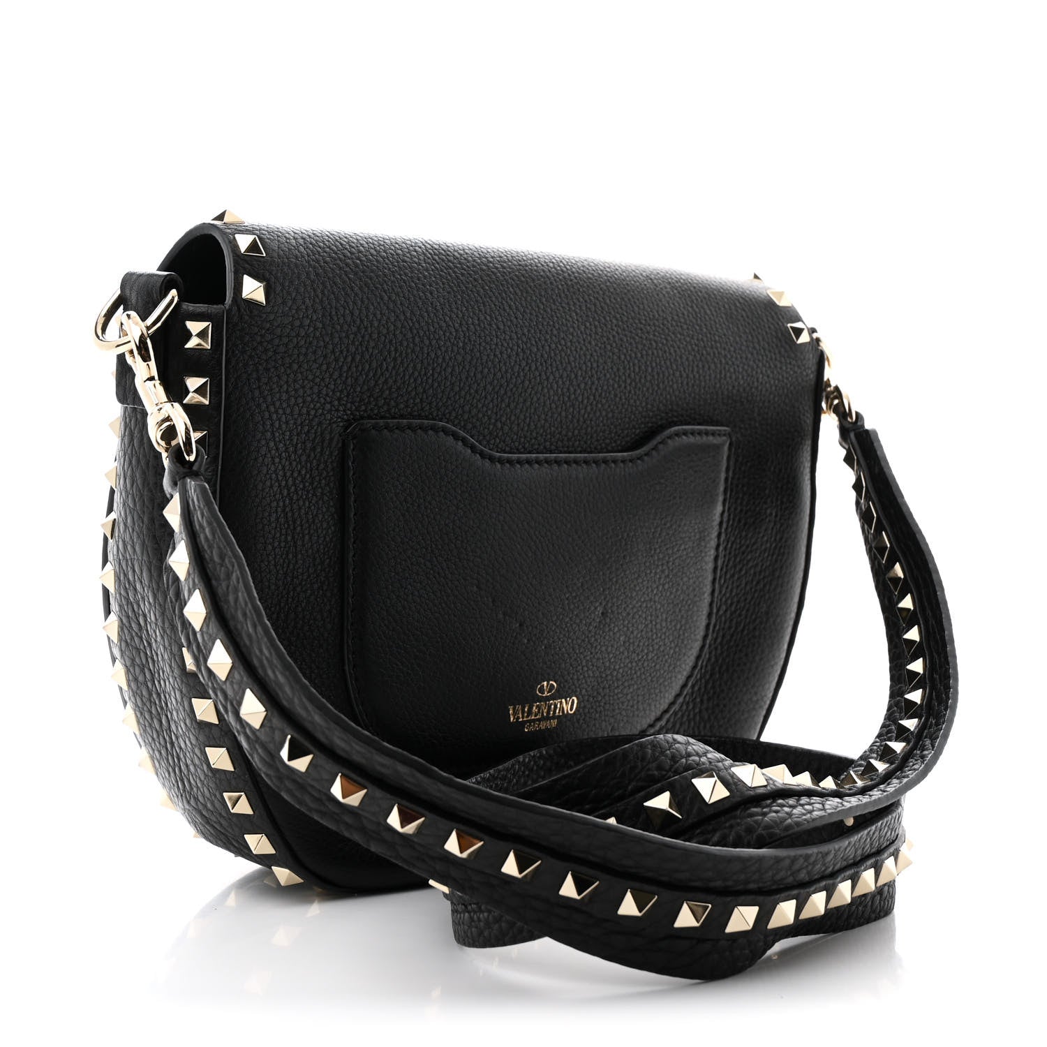 Valentino Garavani Grained Calfskin Rockstud Saddle Bag Black 3 of 11