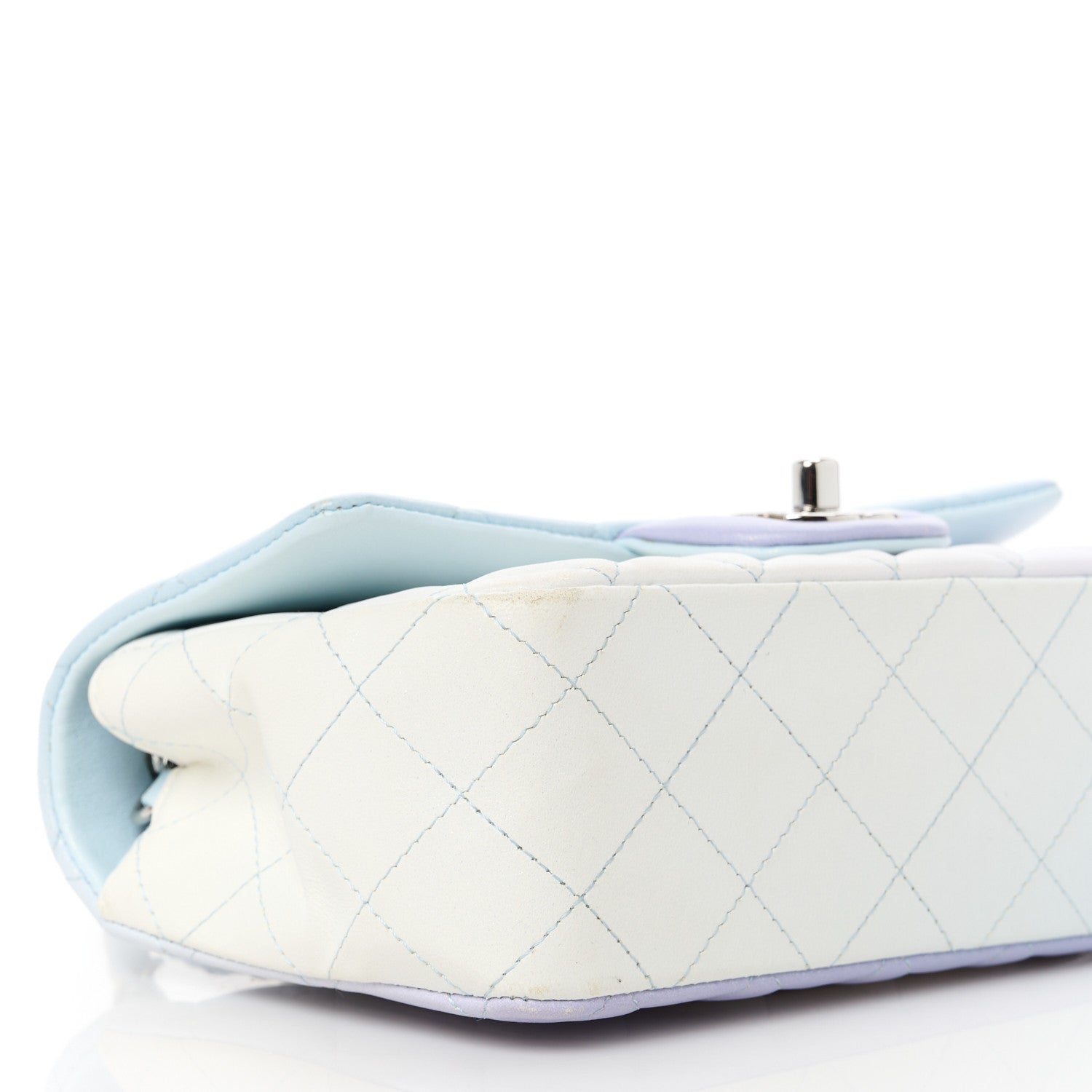 Chanel Perforated Lambskin Quilted Mini Rectangular Flap Light Blue Light Purple White 10 of 13