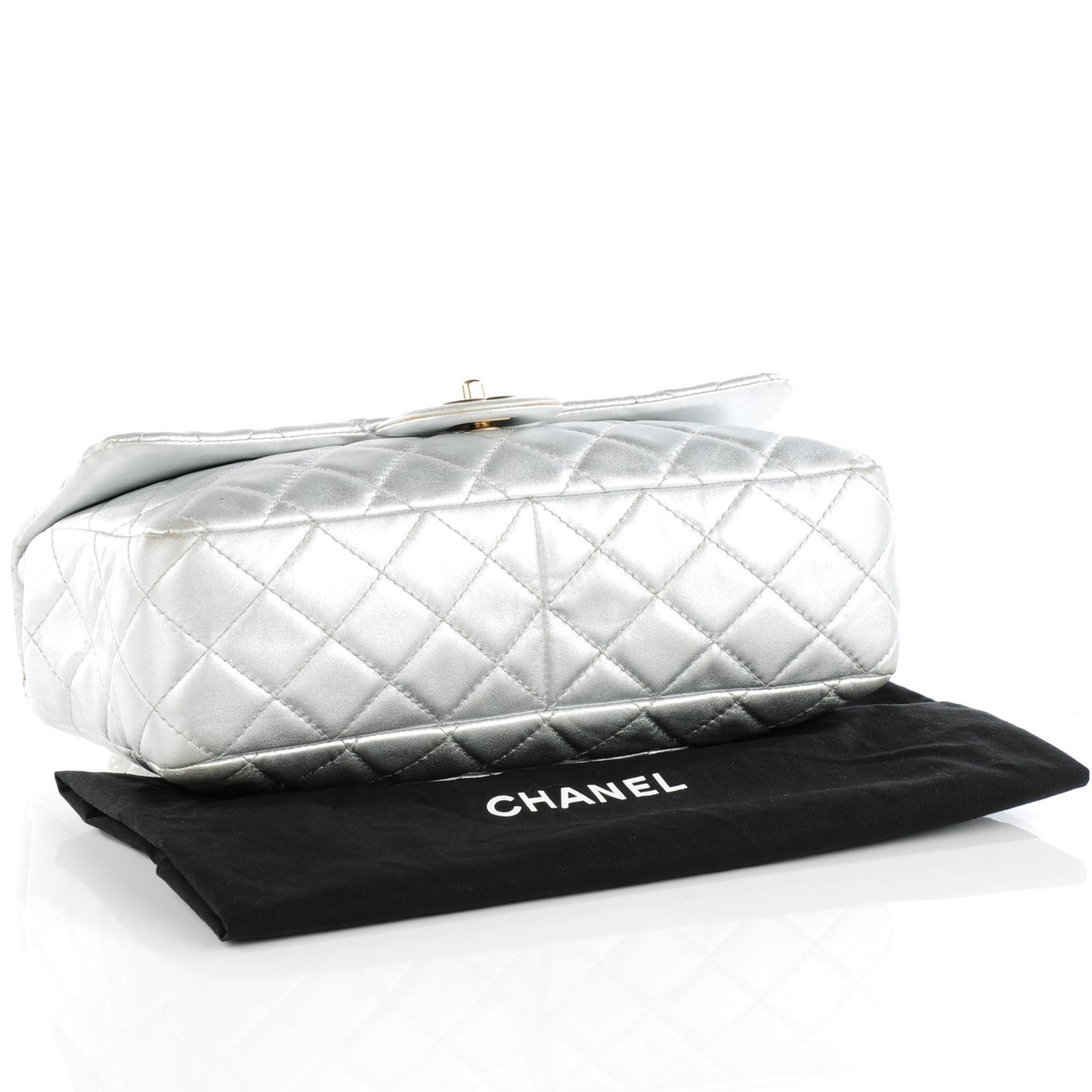 Metallic Lambskin Quilted Jumbo Single Flap Silver
