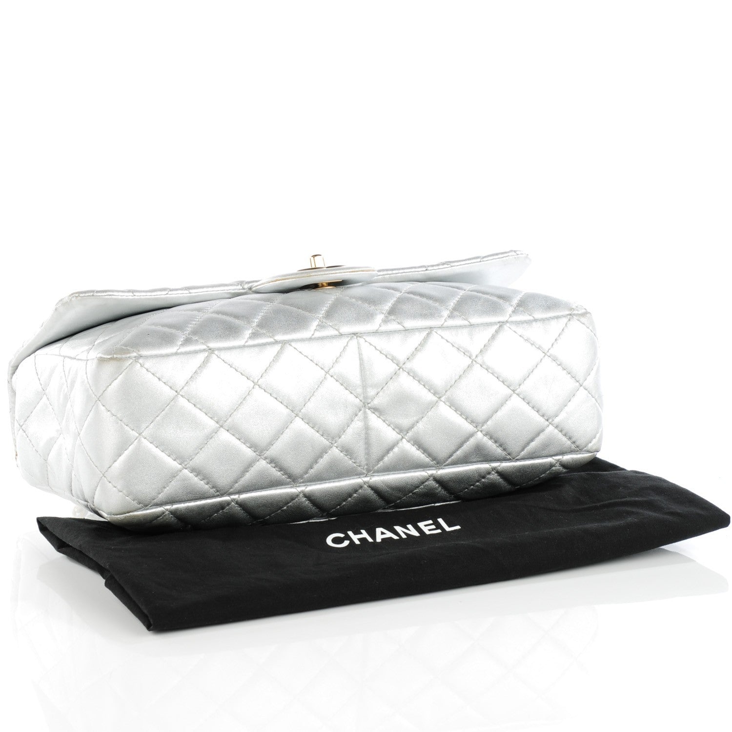 Chanel Metallic Lambskin Quilted Jumbo Single Flap Silver 4 of 9