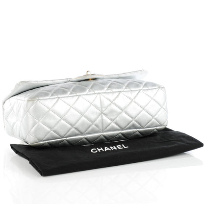 Chanel Metallic Lambskin Quilted Jumbo Single Flap Silver 4 of 9