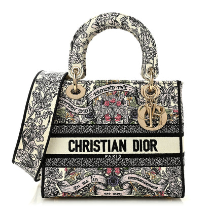 Christian Dior Canvas Around the World Embroidered Medium Lady D-Lite White Multicolor 1 of 10