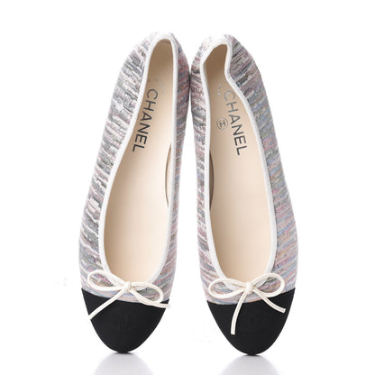 Chanel Sequin Grosgrain Cap Toe Ballerina Flats 40.5 Black Multicolor 6 of 10