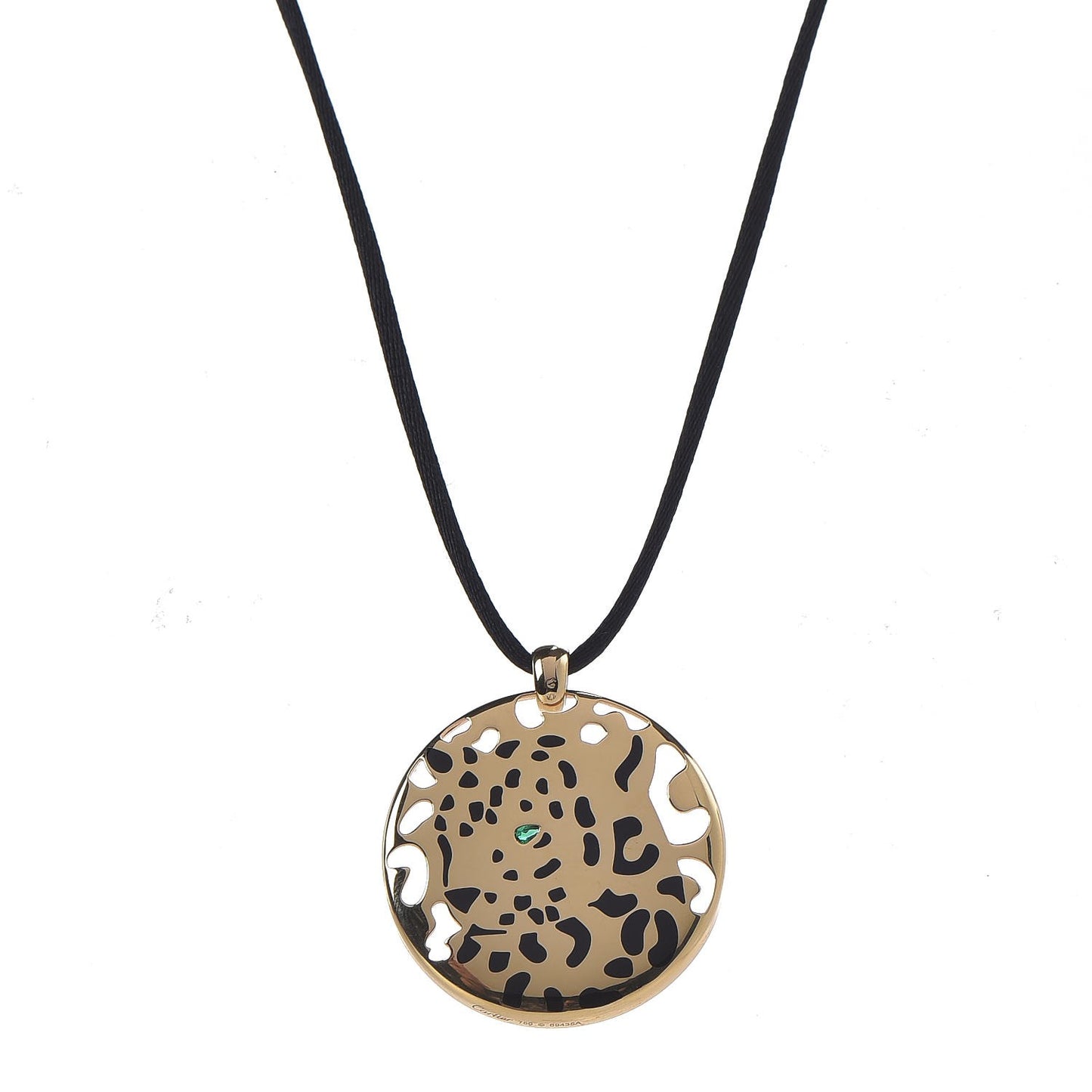 18K Yellow Gold Enamel Tsavorite Panthere De Cartier Pendant Cord Necklace