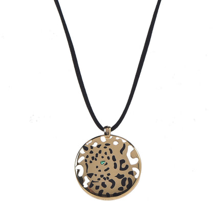 Cartier 18K Yellow Gold Enamel Tsavorite Panthere De Cartier Pendant Cord Necklace 1 of 7