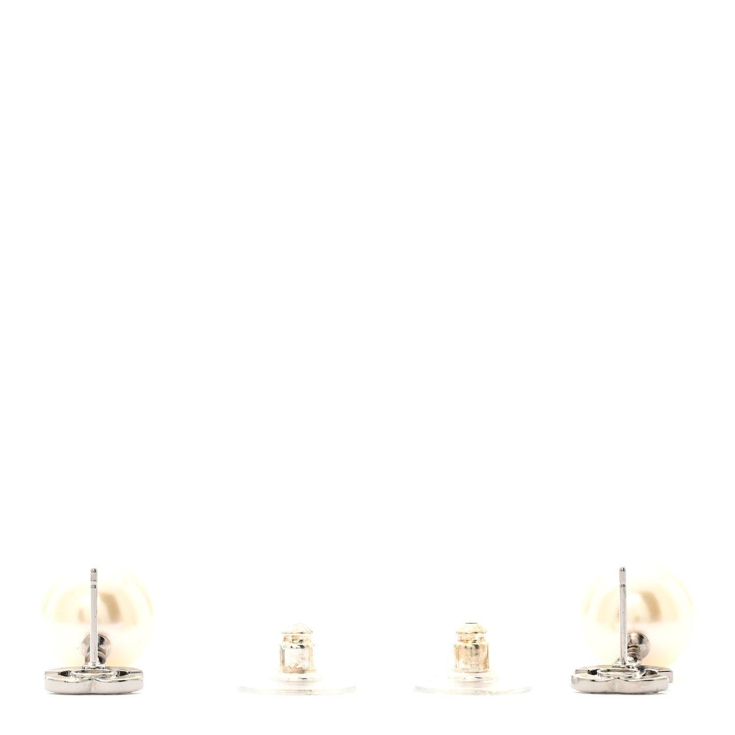 Chanel Crystal Pearl CC Drop Earrings Silver 3 of 5