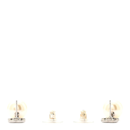 Chanel Crystal Pearl CC Drop Earrings Silver 3 of 5