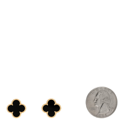 Van Cleef & Arpels 18K Yellow Gold Black Onyx Vintage Alhambra Earrings 2 of 5