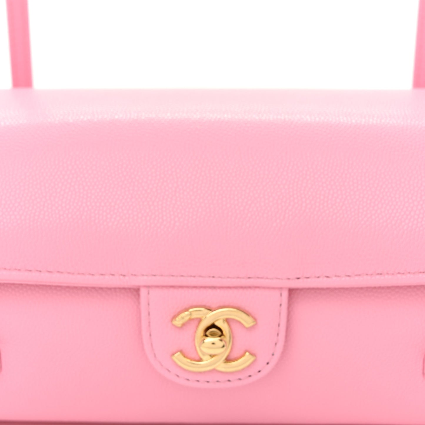Shiny Caviar Preppy Coco Small Bowling Bag Pink