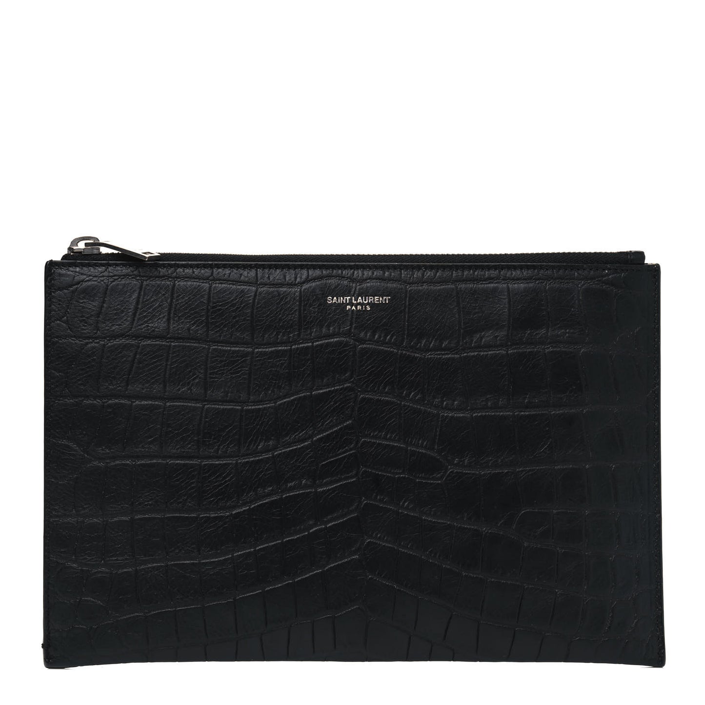 Calfskin Crocodile Embossed Zip Mini Tablet Sleeve Black