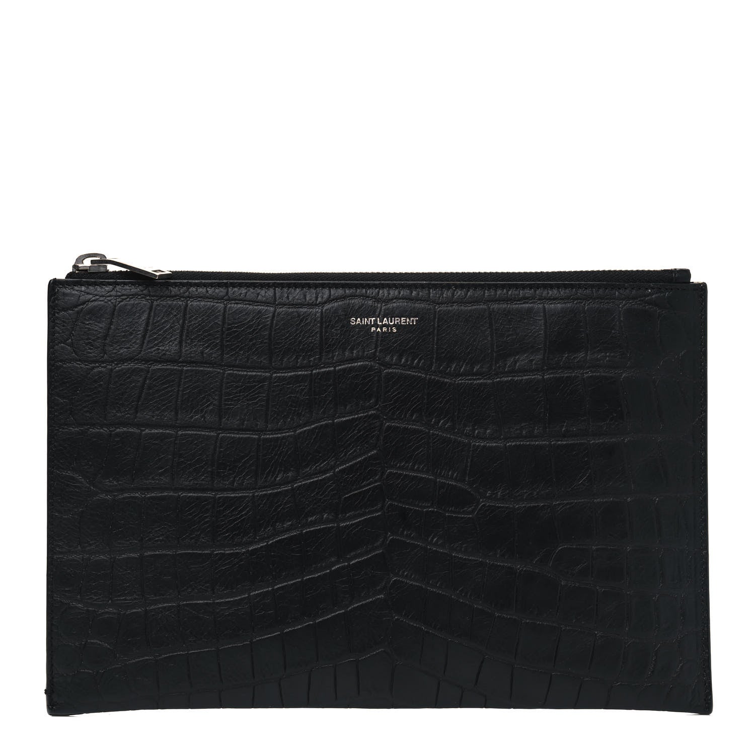 Saint Laurent Calfskin Crocodile Embossed Zip Mini Tablet Sleeve Black 1 of 5