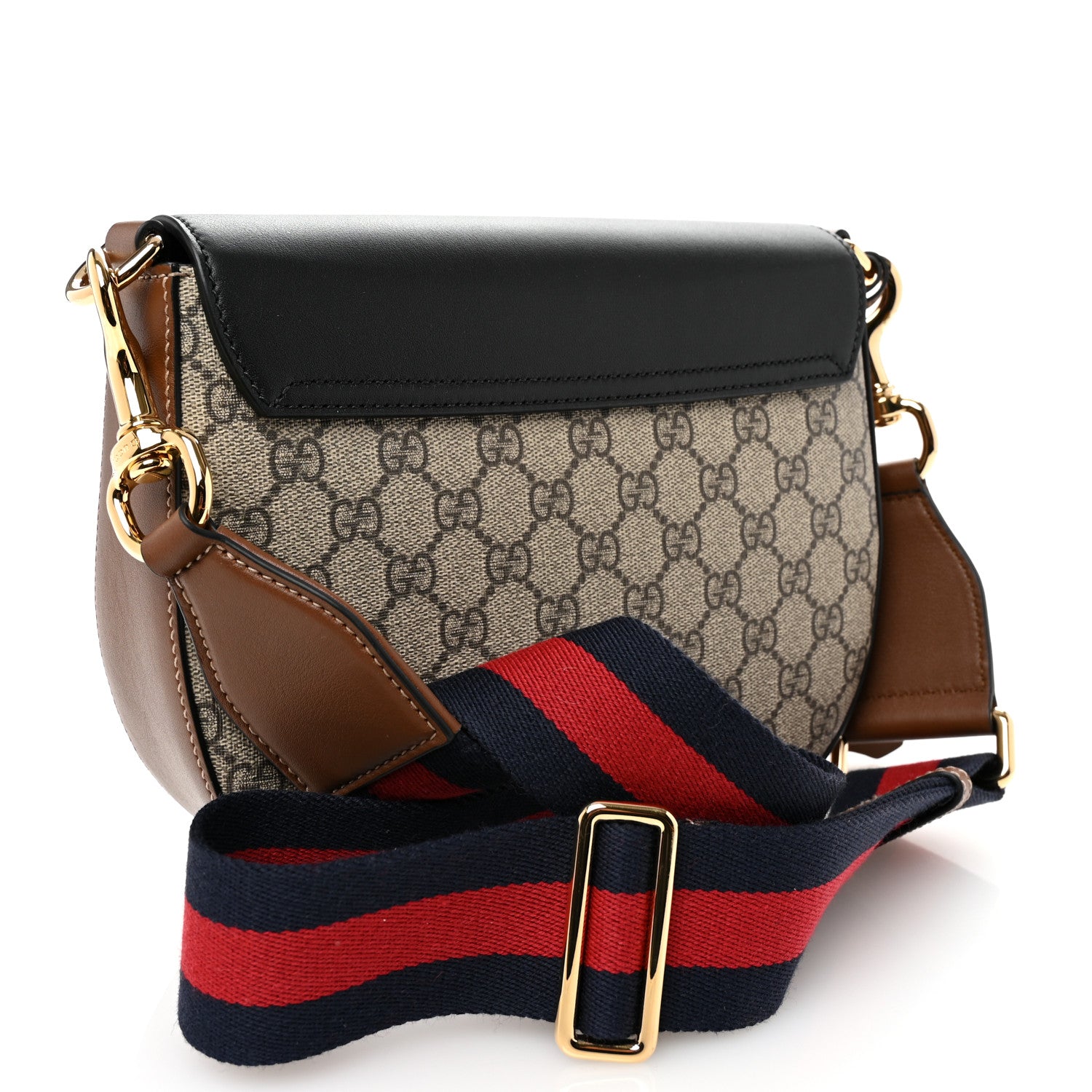 Gucci GG Supreme Monogram Web Medium Padlock Messenger Shoulder Bag Black 3 of 10