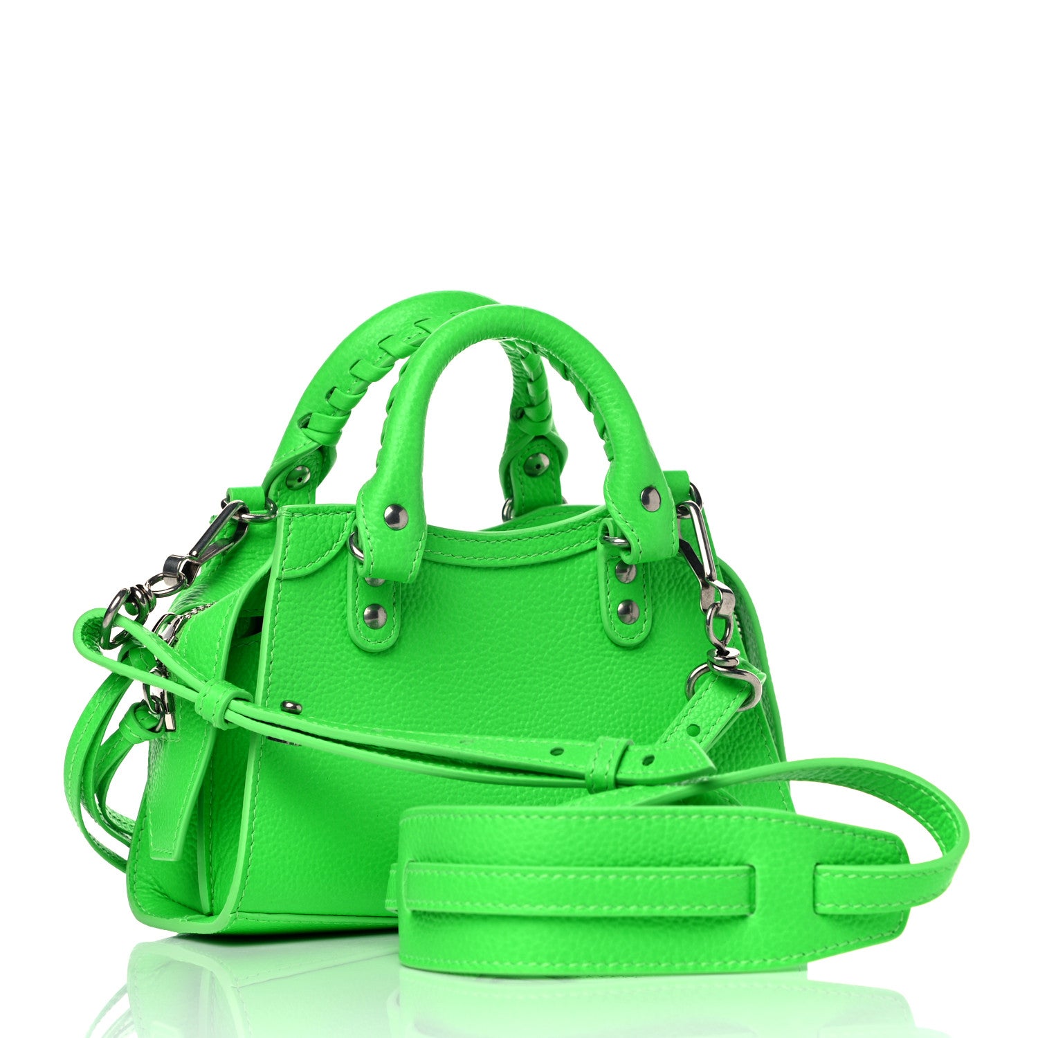 Balenciaga Grained Calfskin Neo Classic Silver Hardware Nano City Crossbody Fluo Green 2 of 9