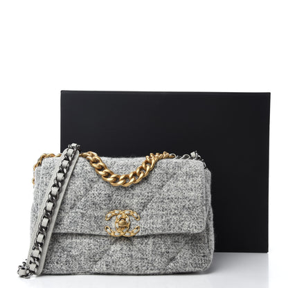 Chanel Tweed Quilted Medium Chanel 19 Flap Grey Ecru 11 of 11