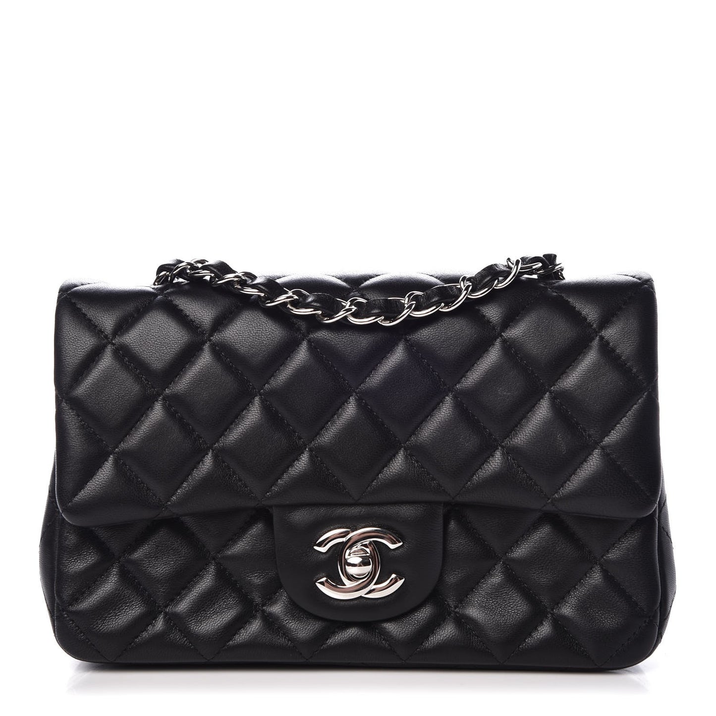 Lambskin Quilted Mini Rectangular Flap Black