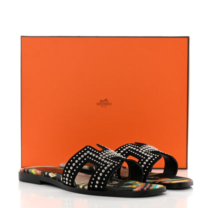 Hermes Suede Goatskin Studded Oran Sandals 36 Black 10 of 10