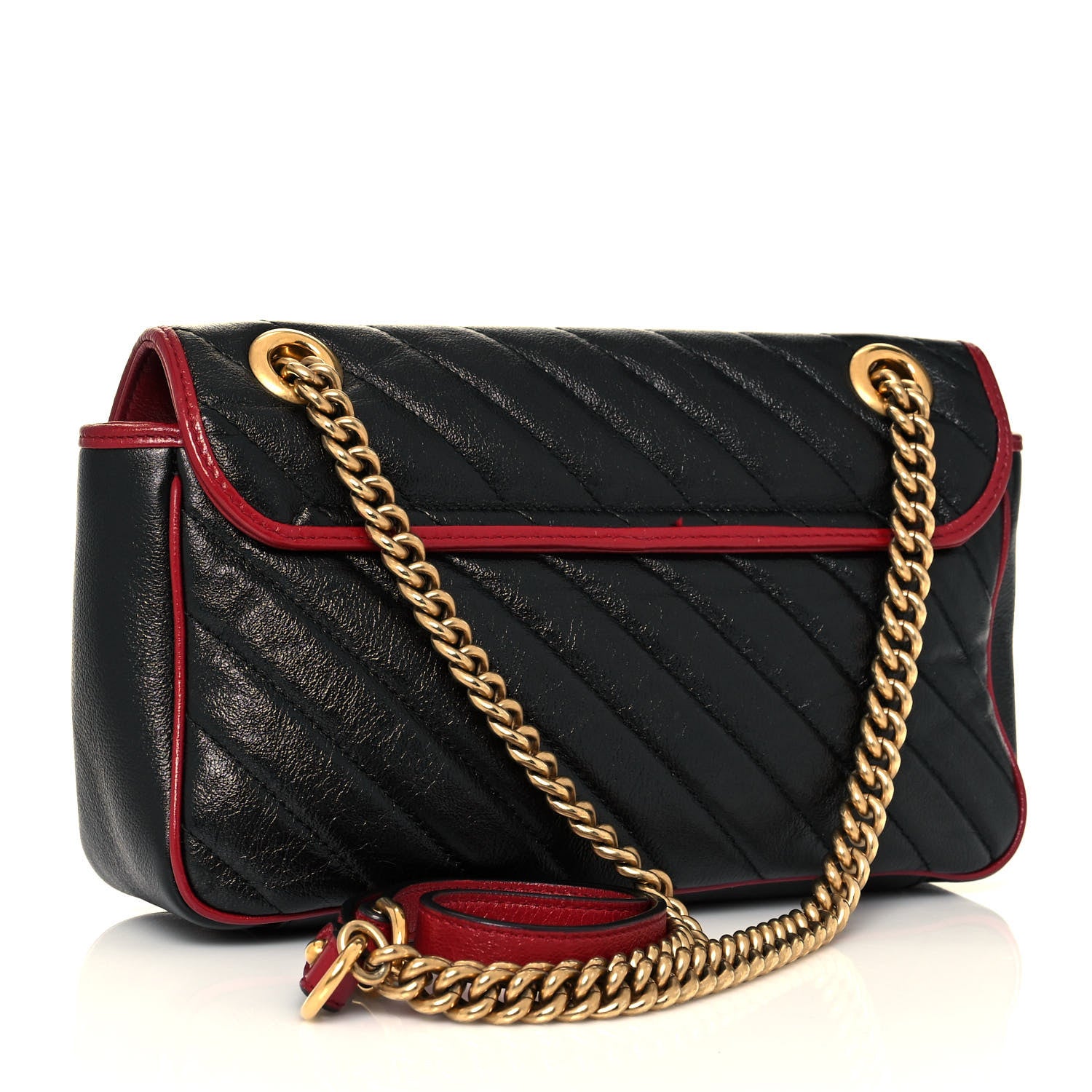 Gucci Vintage Effect Calfskin Matelasse Diagonal Small Torchon GG Marmont Shoulder Bag Black Romantic Cherry 3 of 15