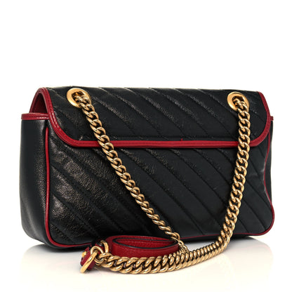 Gucci Vintage Effect Calfskin Matelasse Diagonal Small Torchon GG Marmont Shoulder Bag Black Romantic Cherry 3 of 15