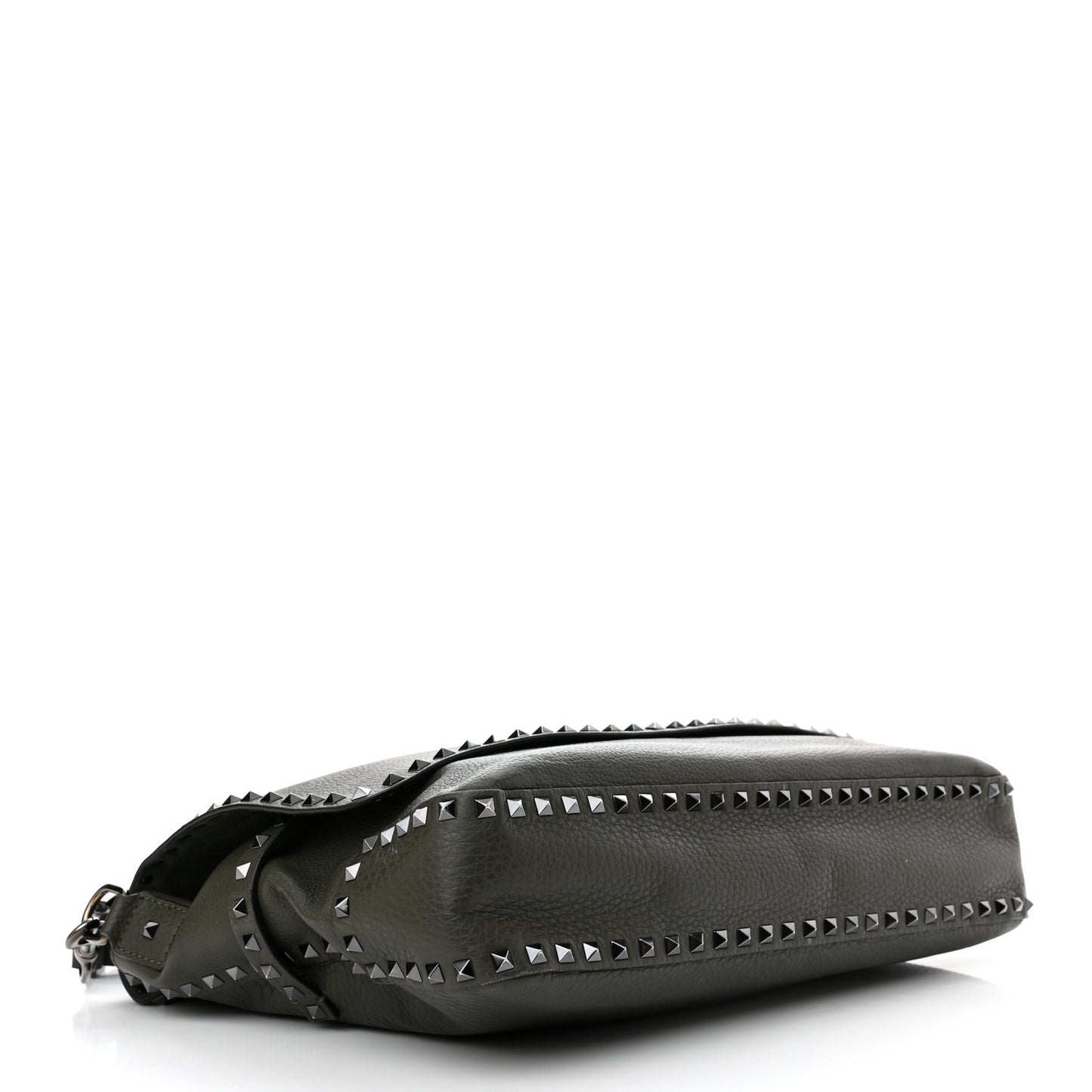 Pebbled Calfskin Rockstud Messenger Green