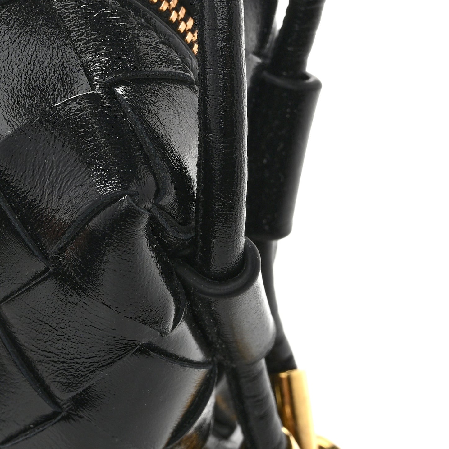 Polished Nappa Intrecciato Metallic Knot Mini Loop Camera Bag Black