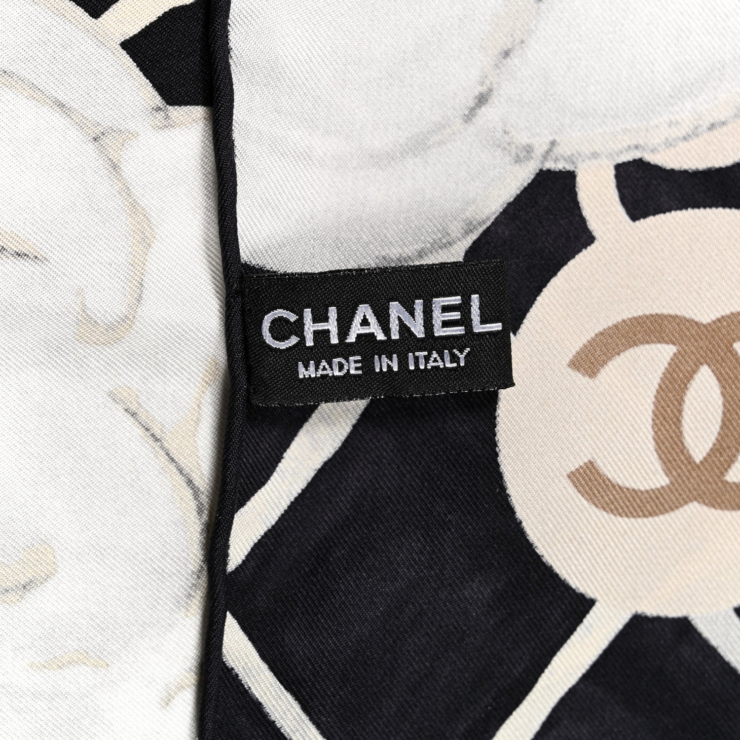 Chanel Silk Camellia CC Square Scarf Black 3 of 3