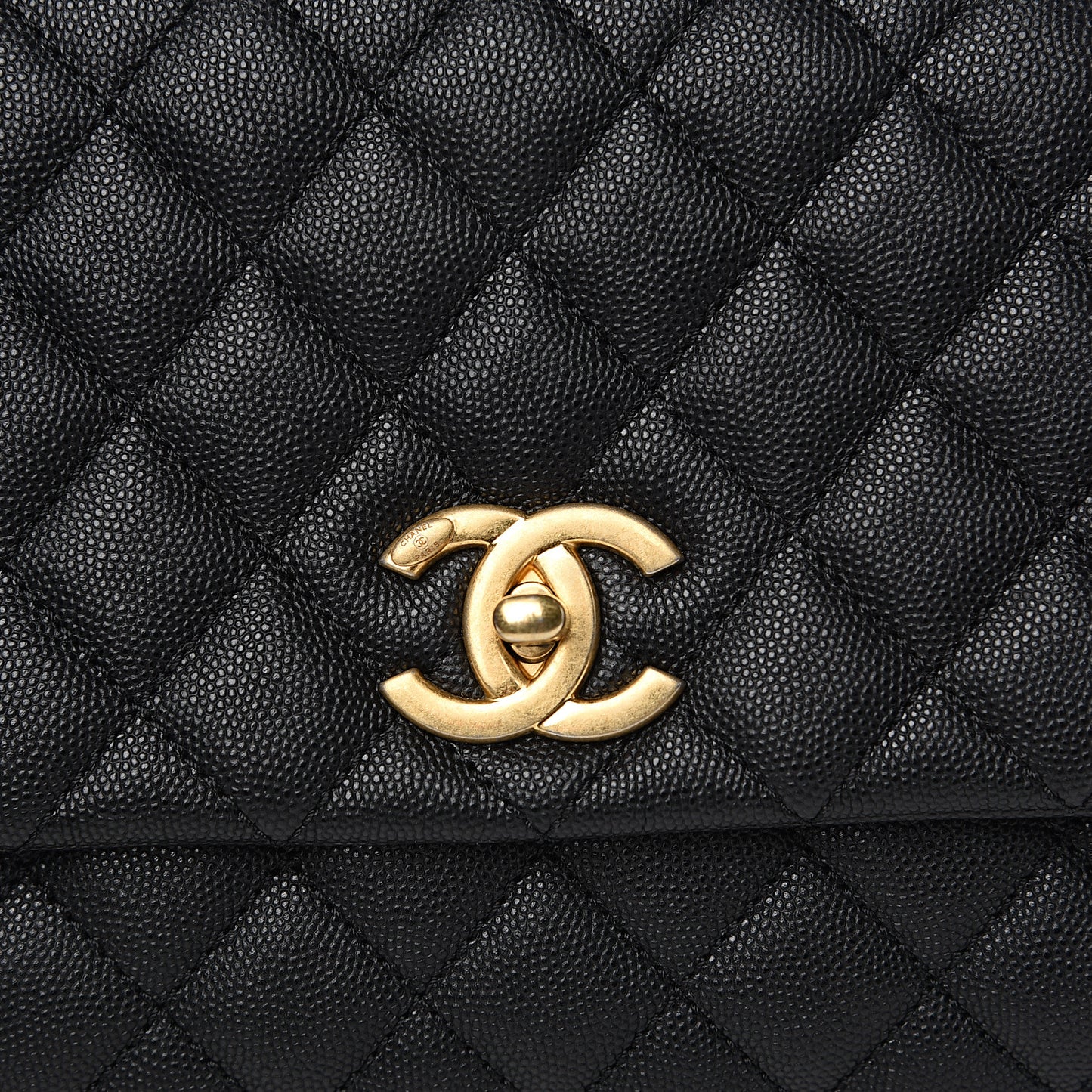Caviar Lizard Embossed Quilted Small Coco Handle Flap Black