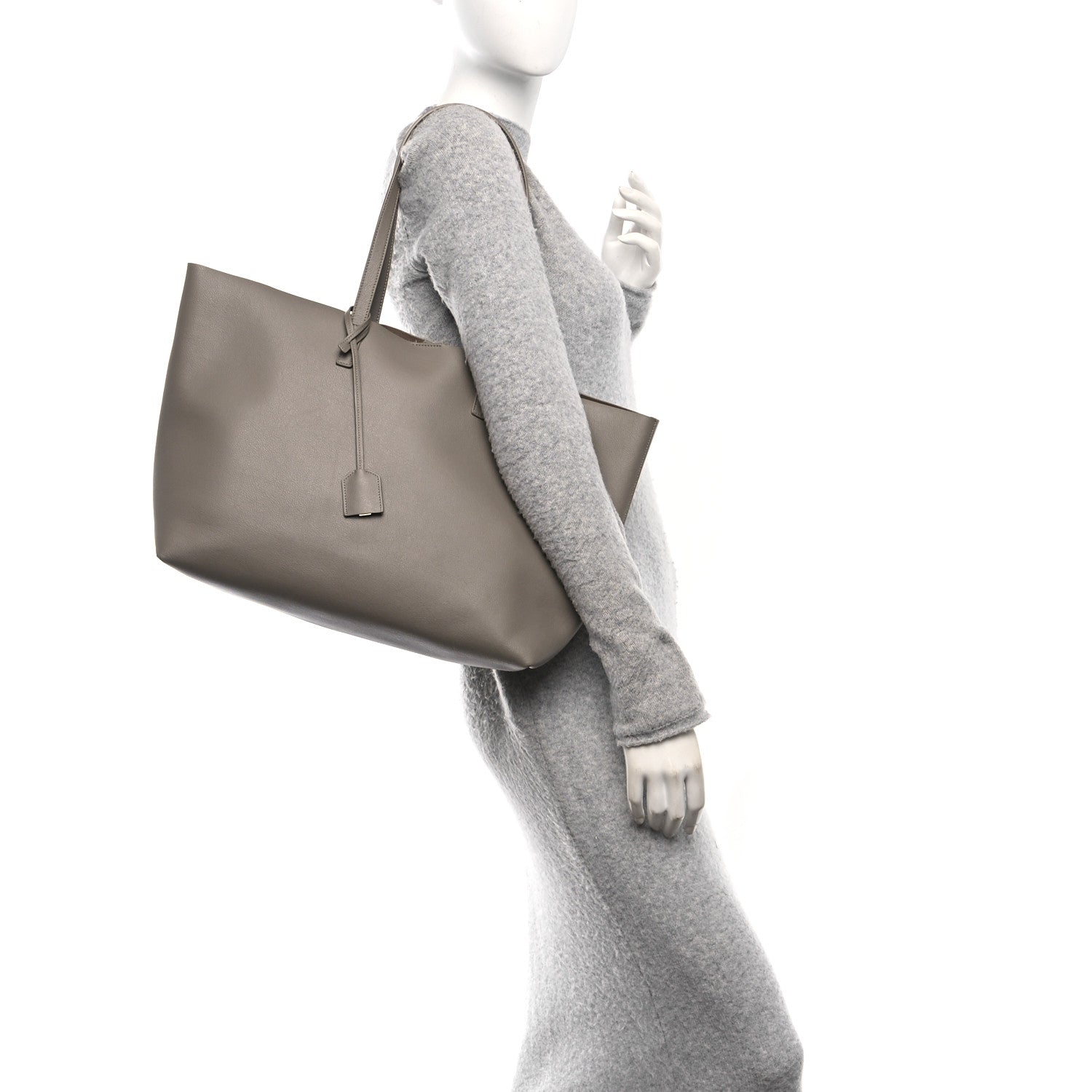 Saint Laurent Calfskin Large Shopping Tote Oyster Gray 2 of 10
