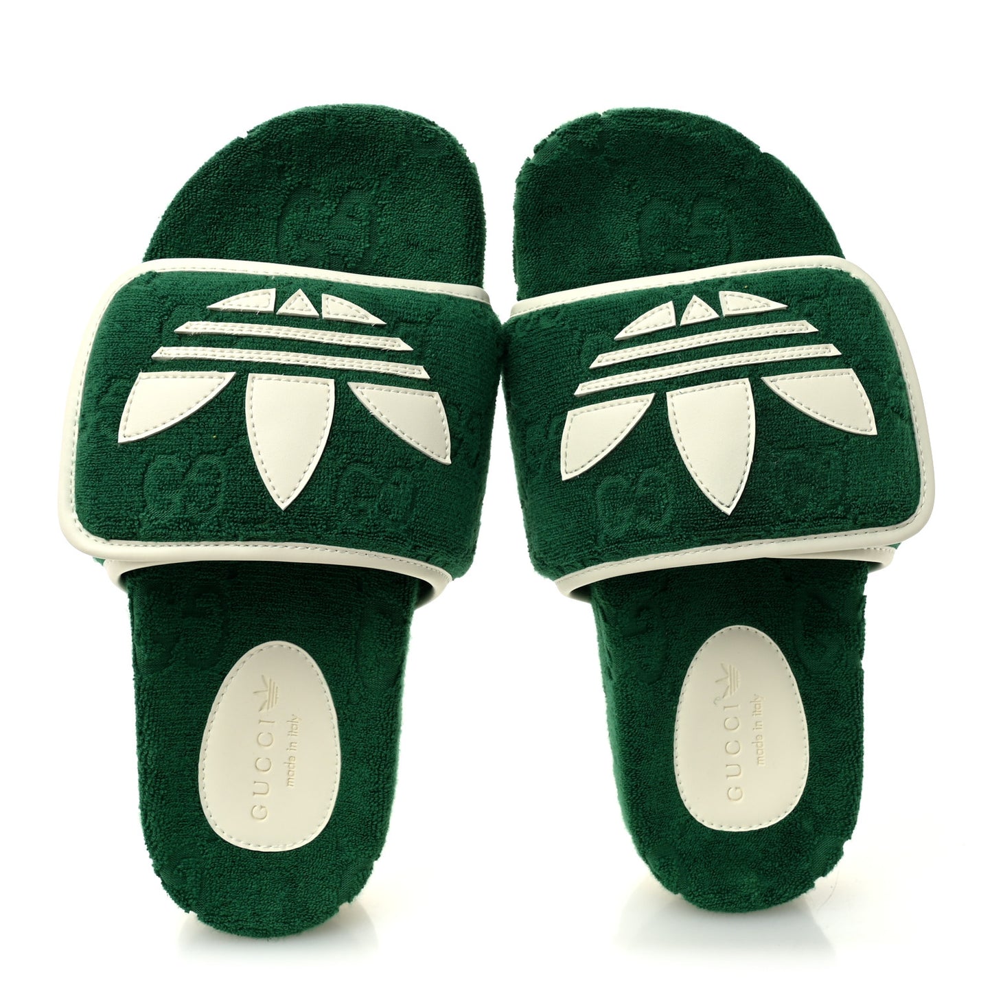 X ADIDAS Terry Cloth Trefoil GG Monogram Womens Platform Sandals 37 Green Off White