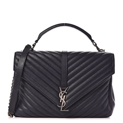 Saint Laurent Sheepskin Matelasse Chevron Monogram Large College Satchel Deep Marine 1 of 19