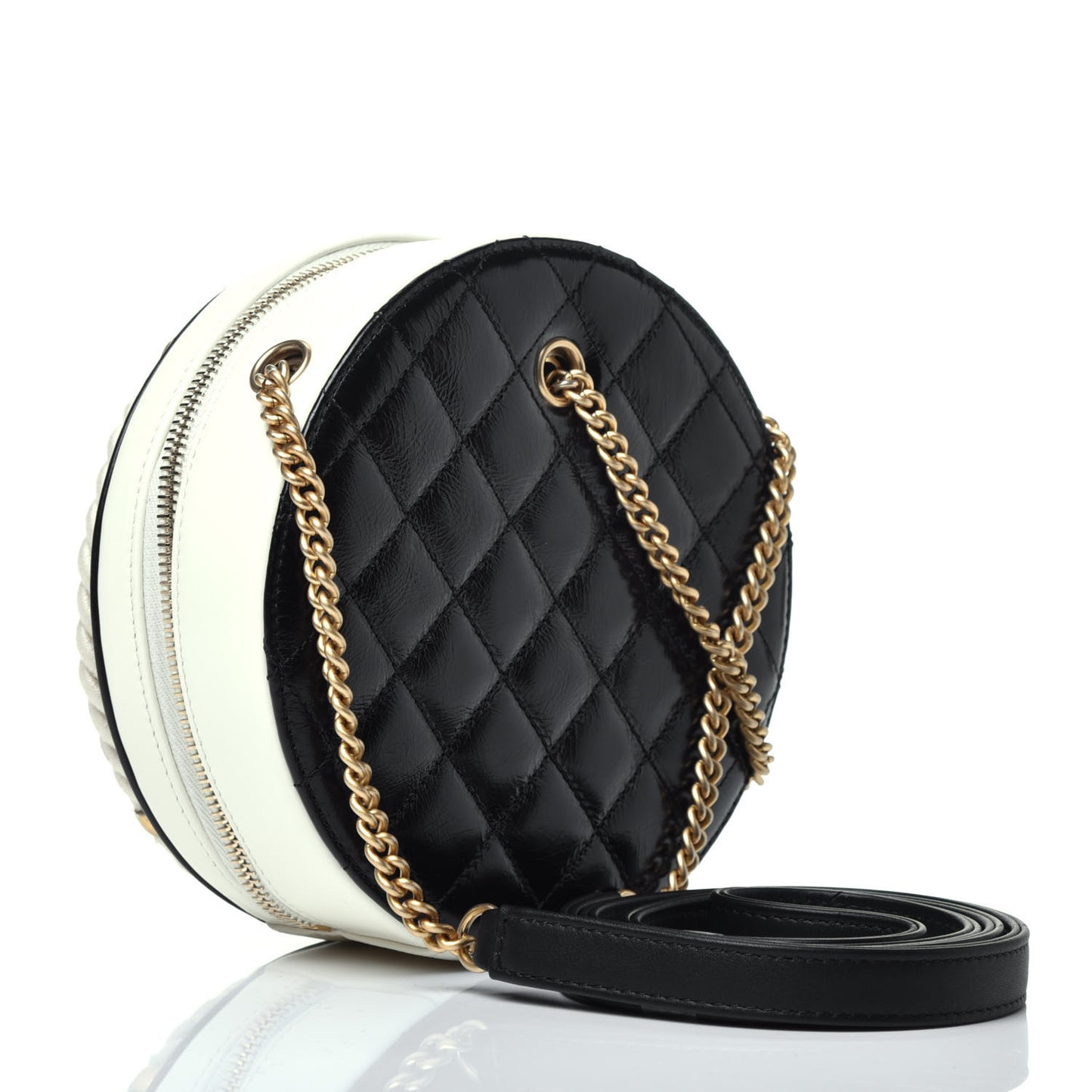 Crumpled Calfskin Cotton Small En Vogue Round Bag Black