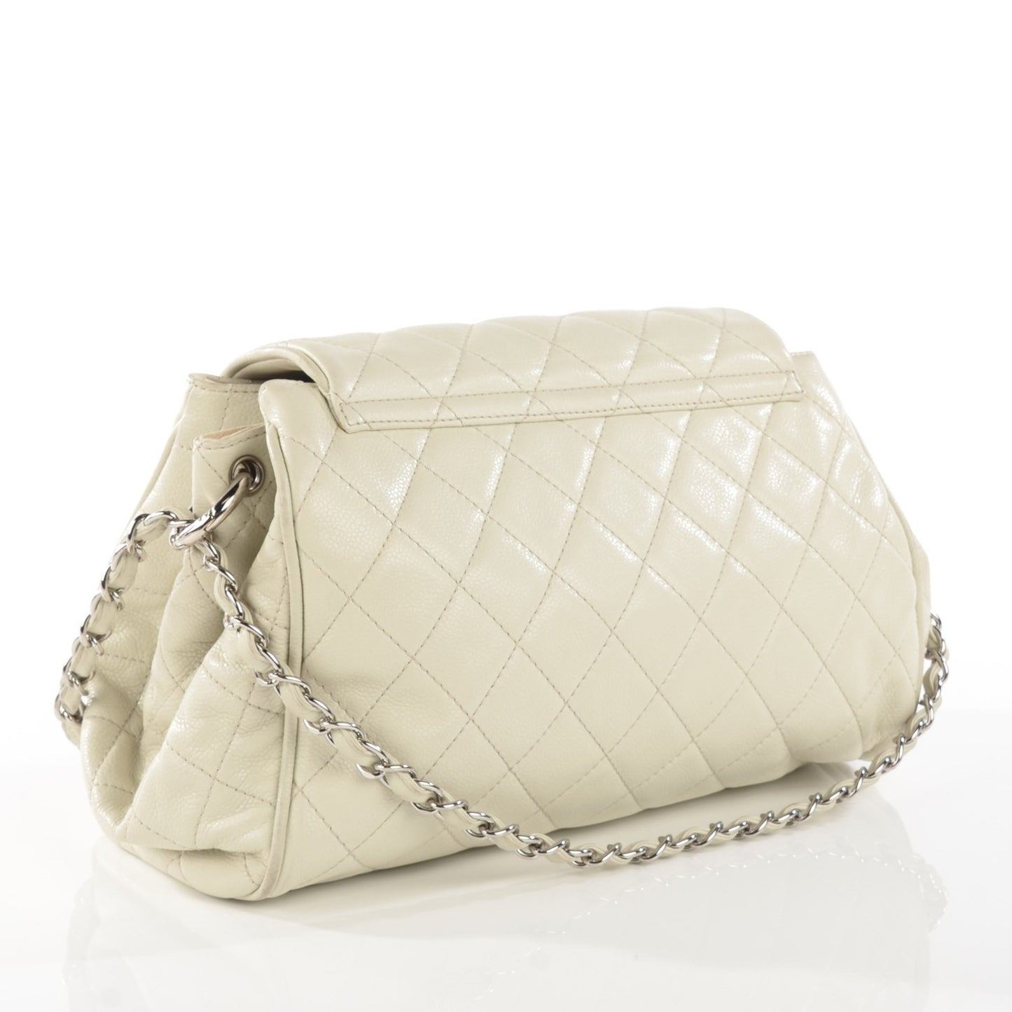 Caviar Quilted Timeless Accordion Flap Dark White