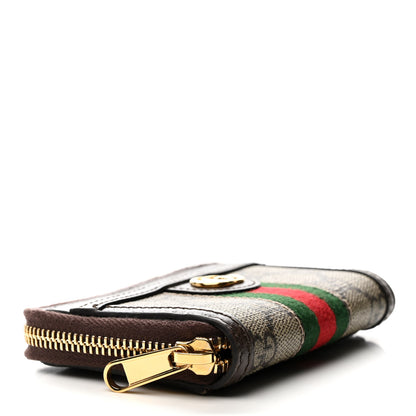 Gucci GG Supreme Monogram Textured Dollar Calfskin Web Ophidia Zip Around Card Case Wallet Beige Ebony New Acero 4 of 10