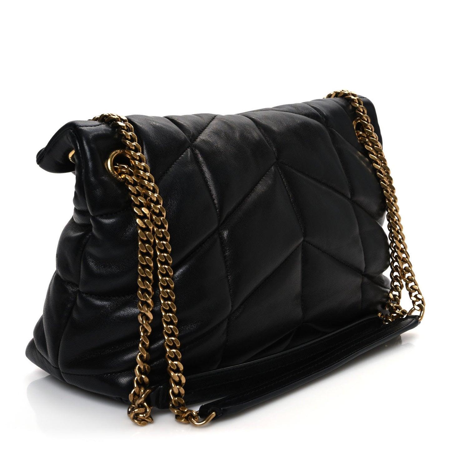 Lambskin Quilted Small Loulou Puffer Monogram Chain Satchel Black