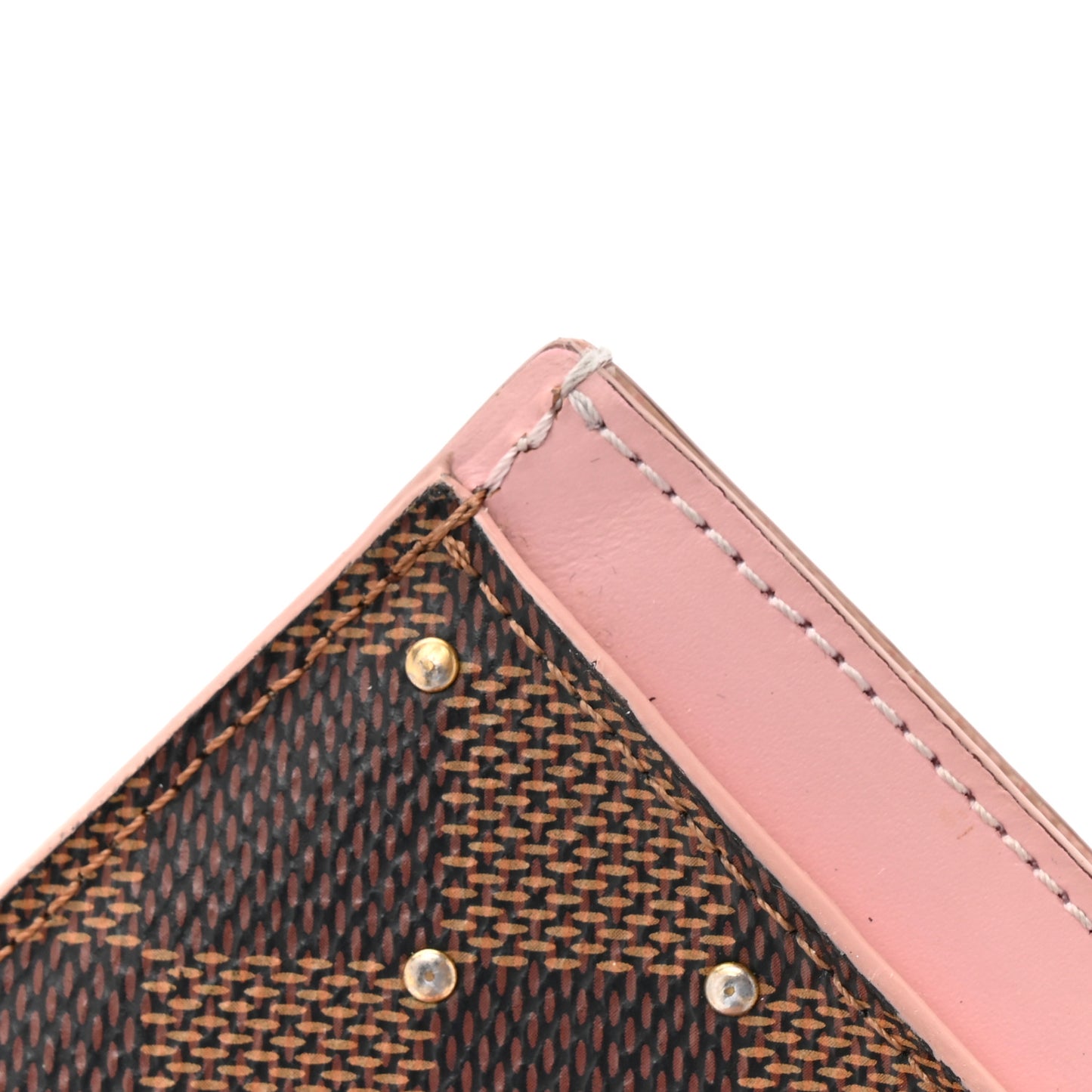 Damier Ebene Studded Card Holder Rose Ballerine
