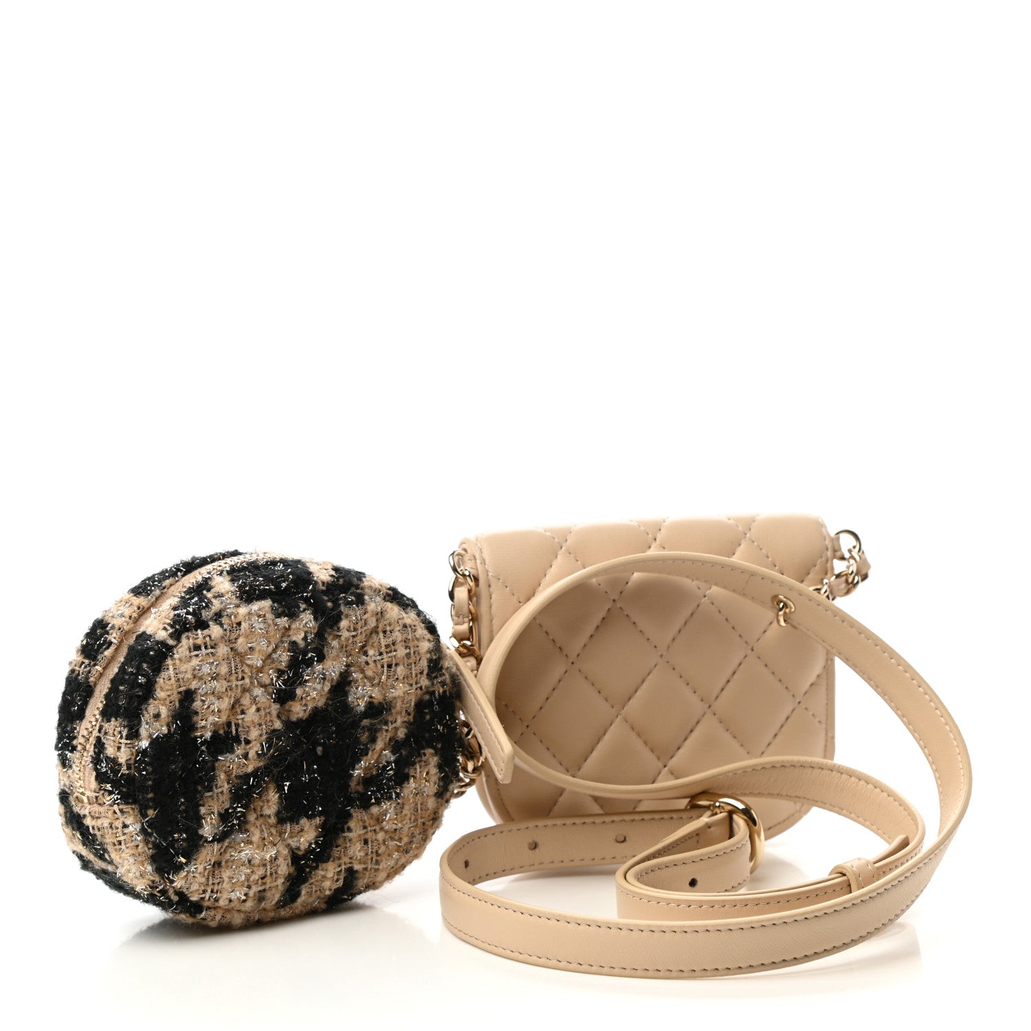 Chanel Tweed Lambskin Quilted Waist Bag With Coin Purse Beige 3 of 9