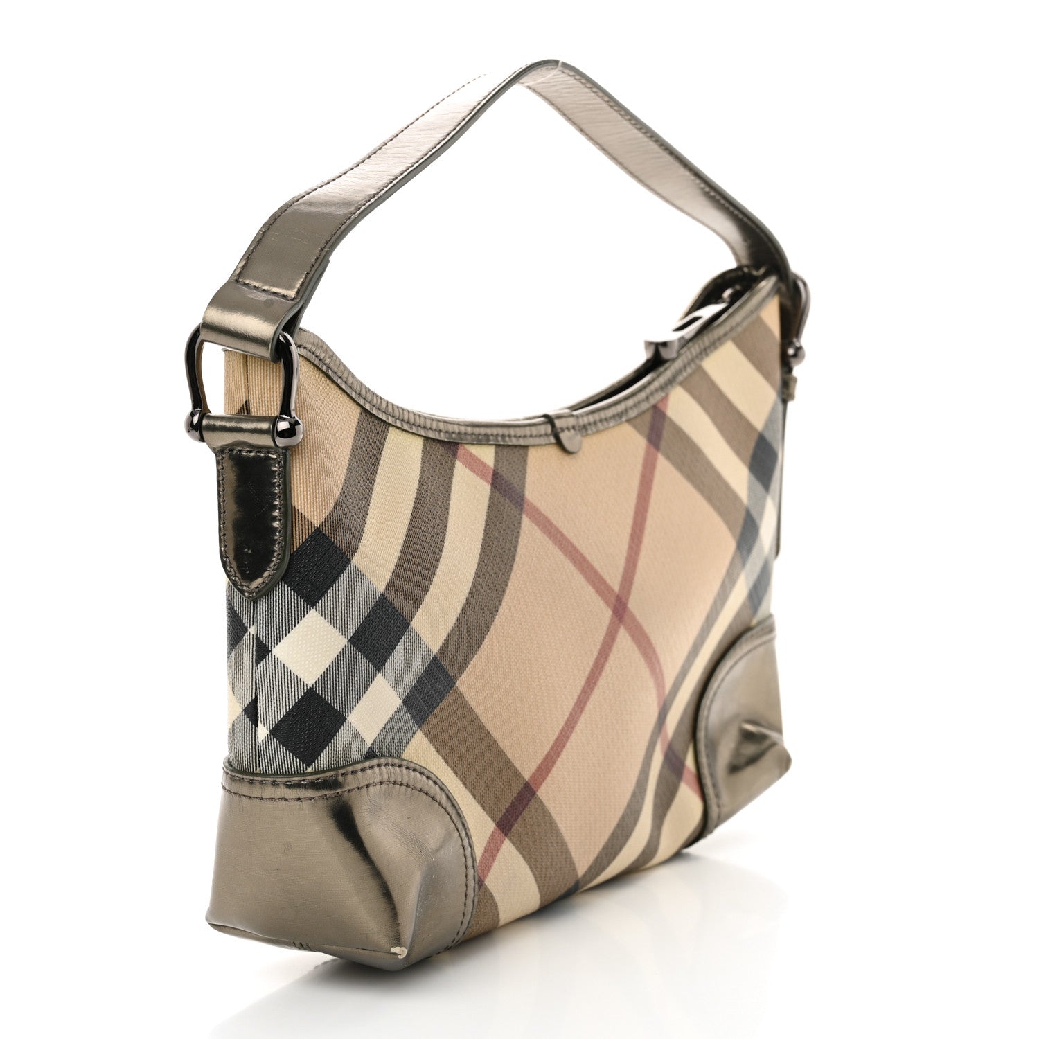 Burberry Metallic Nova Check Patent Hobo Pewter 3 of 14