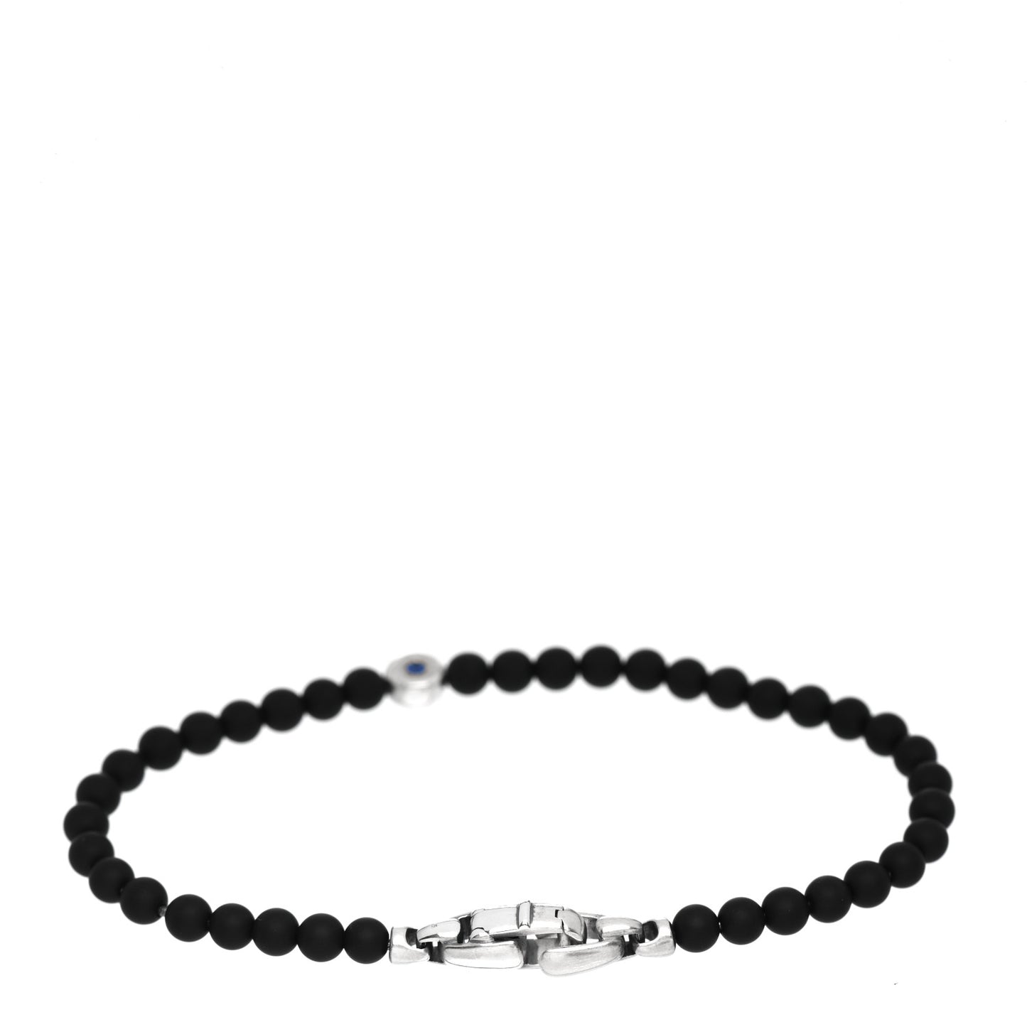 Sterling Silver Black Onyx Blue Sapphire 4mm Spiritual Beads Evil Eye Bracelet