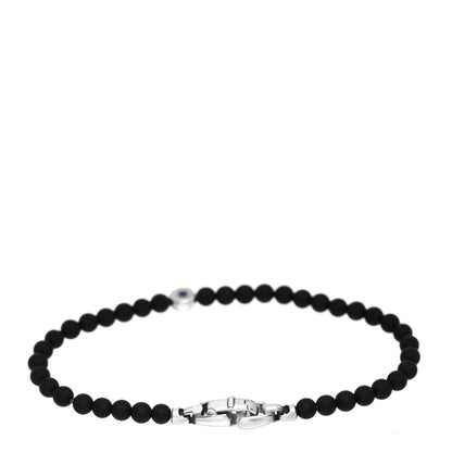 David Yurman Sterling Silver Black Onyx Blue Sapphire 4mm Spiritual Beads Evil Eye Bracelet 3 of 4