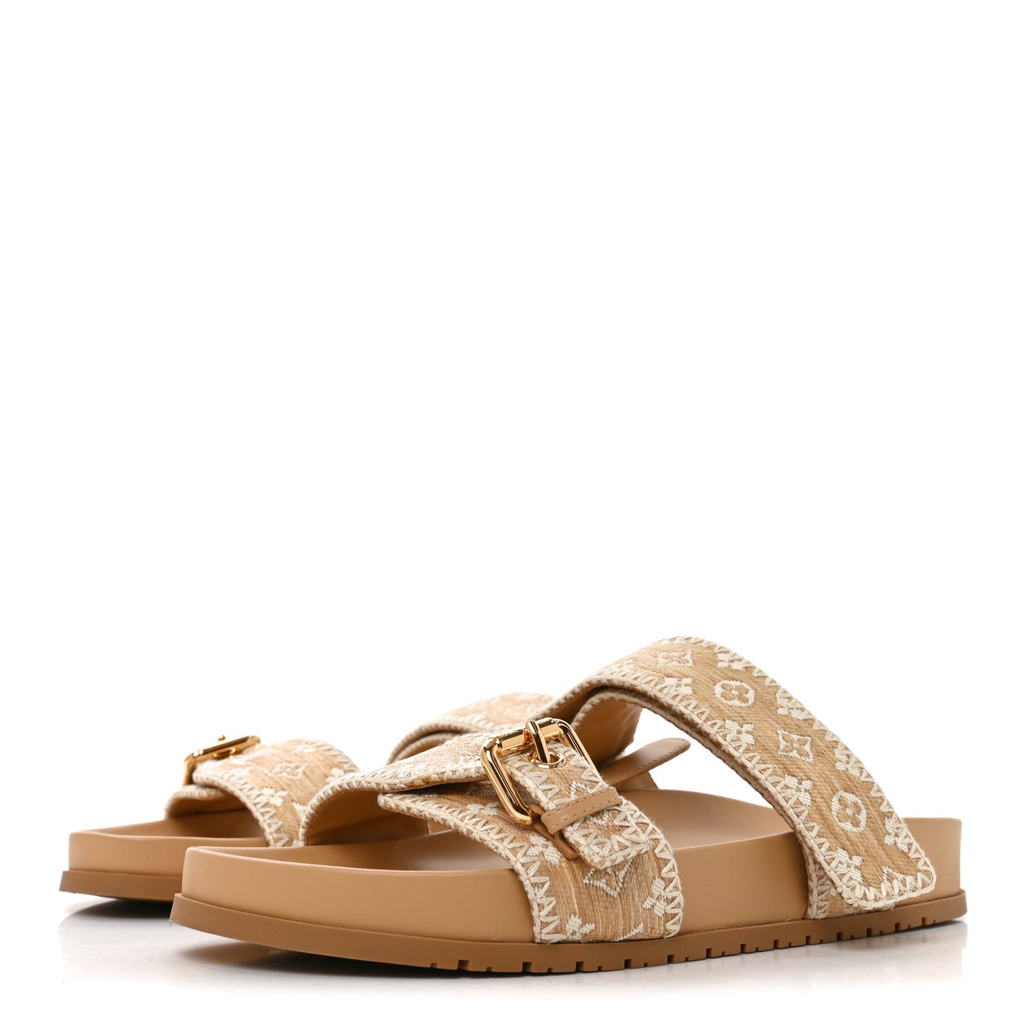 Raffia Monogram Bom Dia Flat Mule Sandals 39 Natural