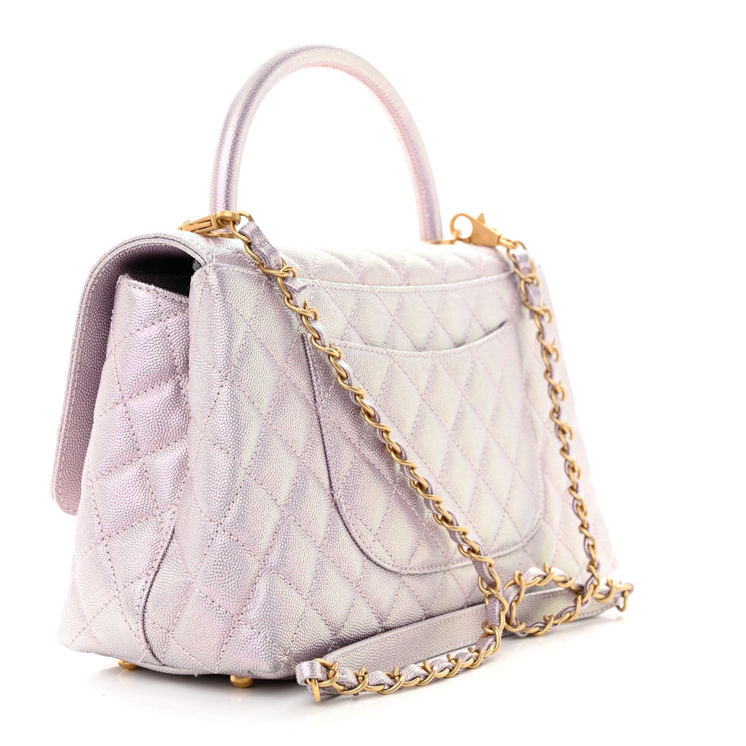 Chanel Metallic Caviar Quilted Small Coco Handle Flap Light Pink 3 of 12