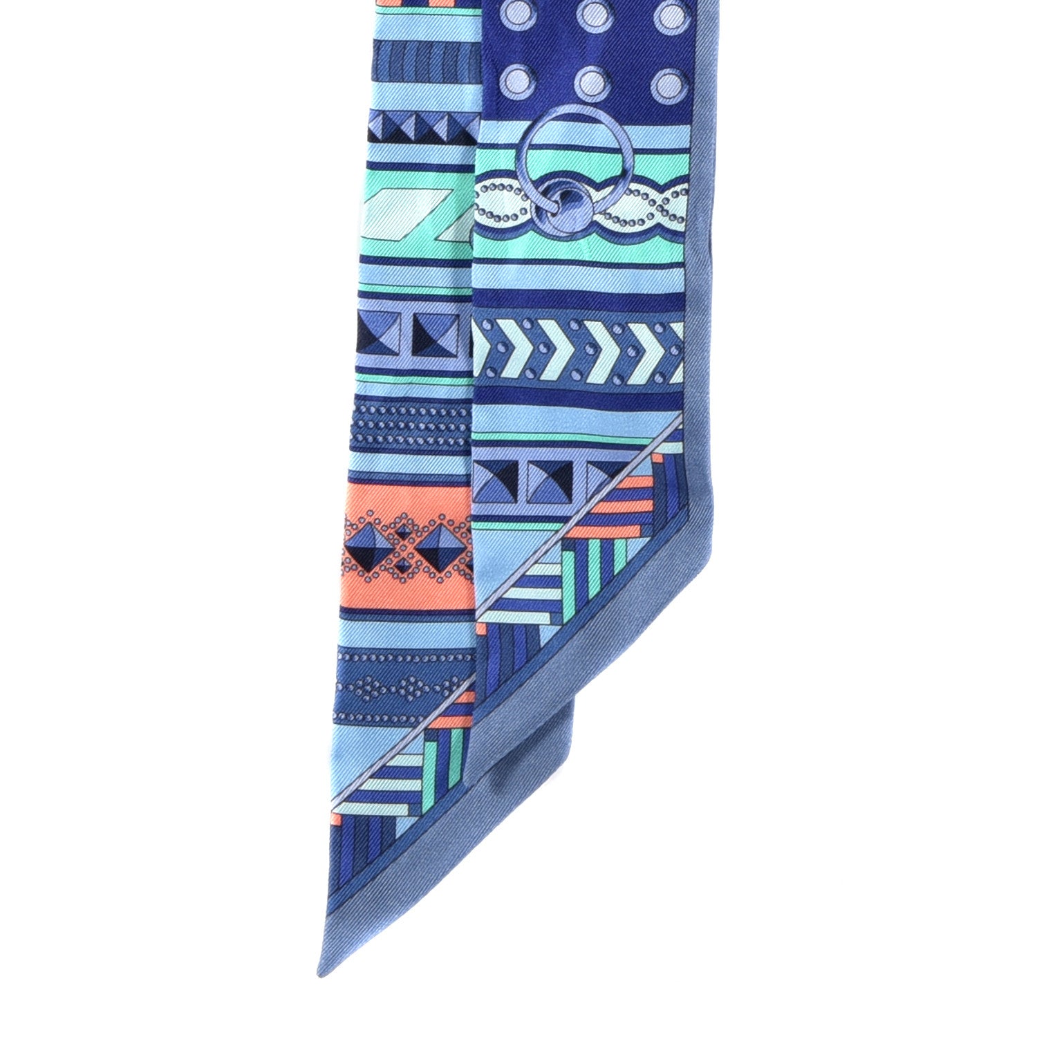Hermes Silk Colliers de Chiens Twilly Blue Jean Vert Coral 2 of 4