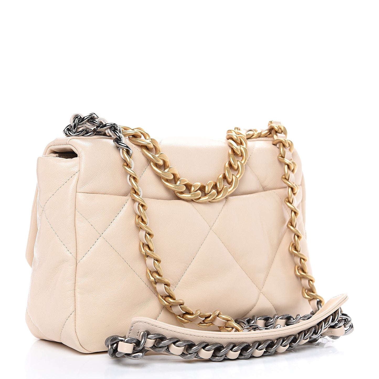 Goatskin Quilted Medium 19 Flap Beige