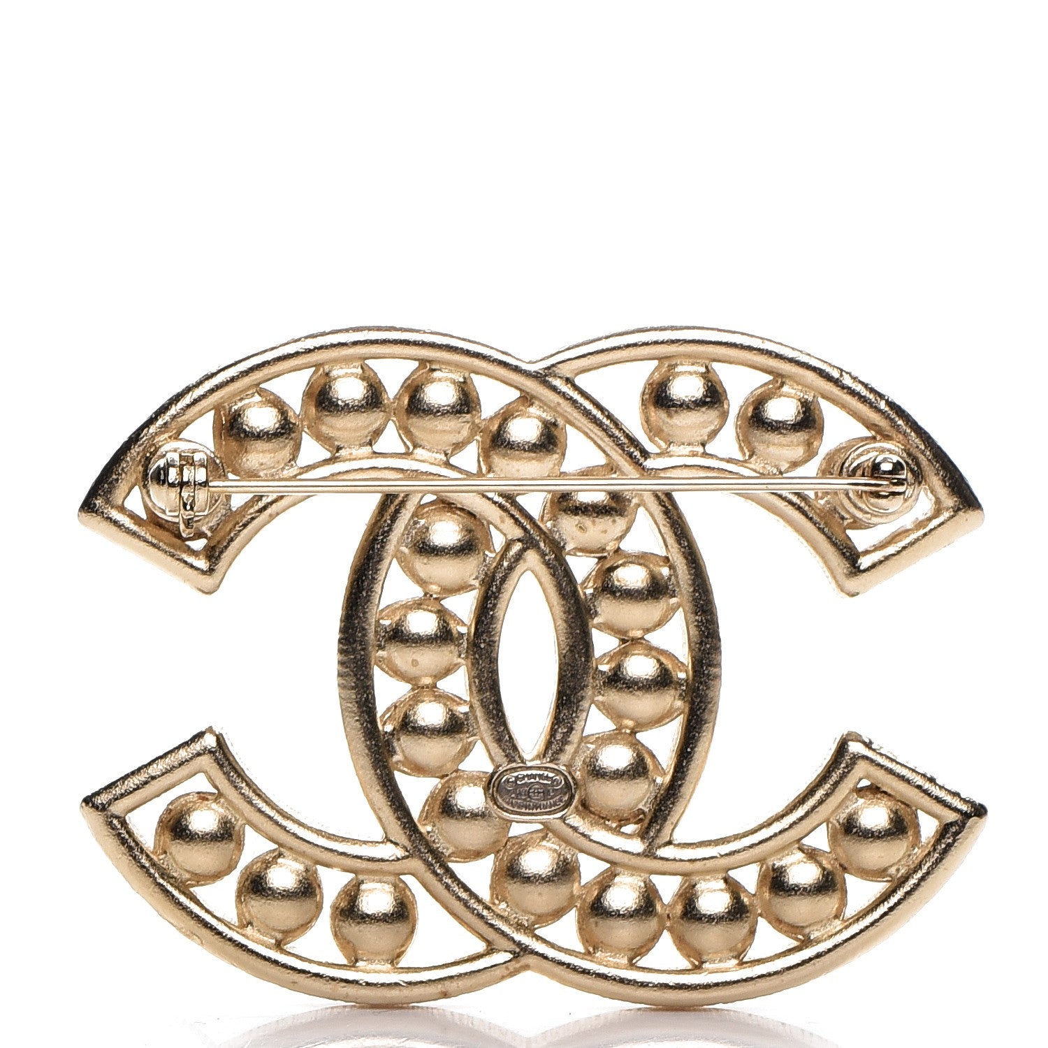 Chanel Pearl Crystal Baguette CC Brooch Gold 3 of 4
