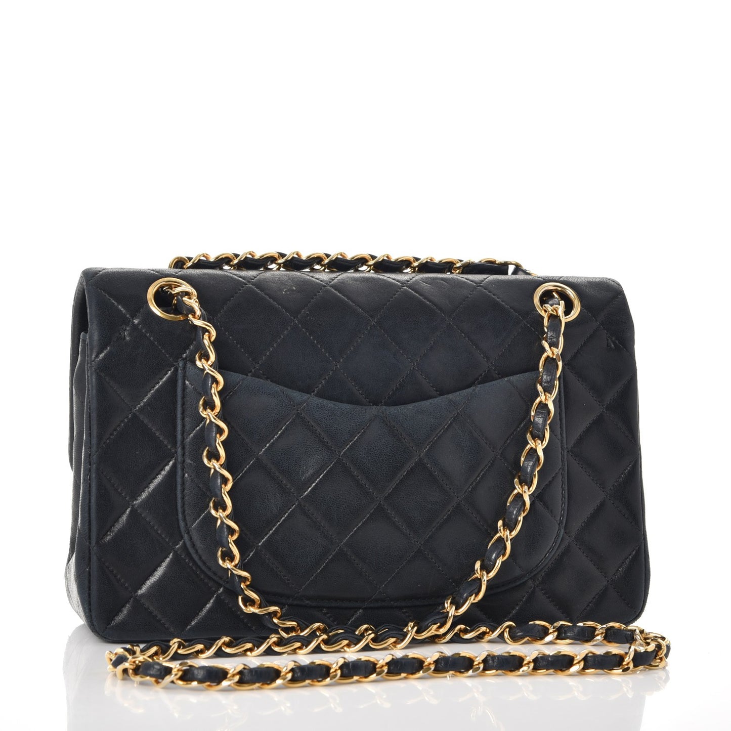 Lambskin Quilted Small Double Flap Navy